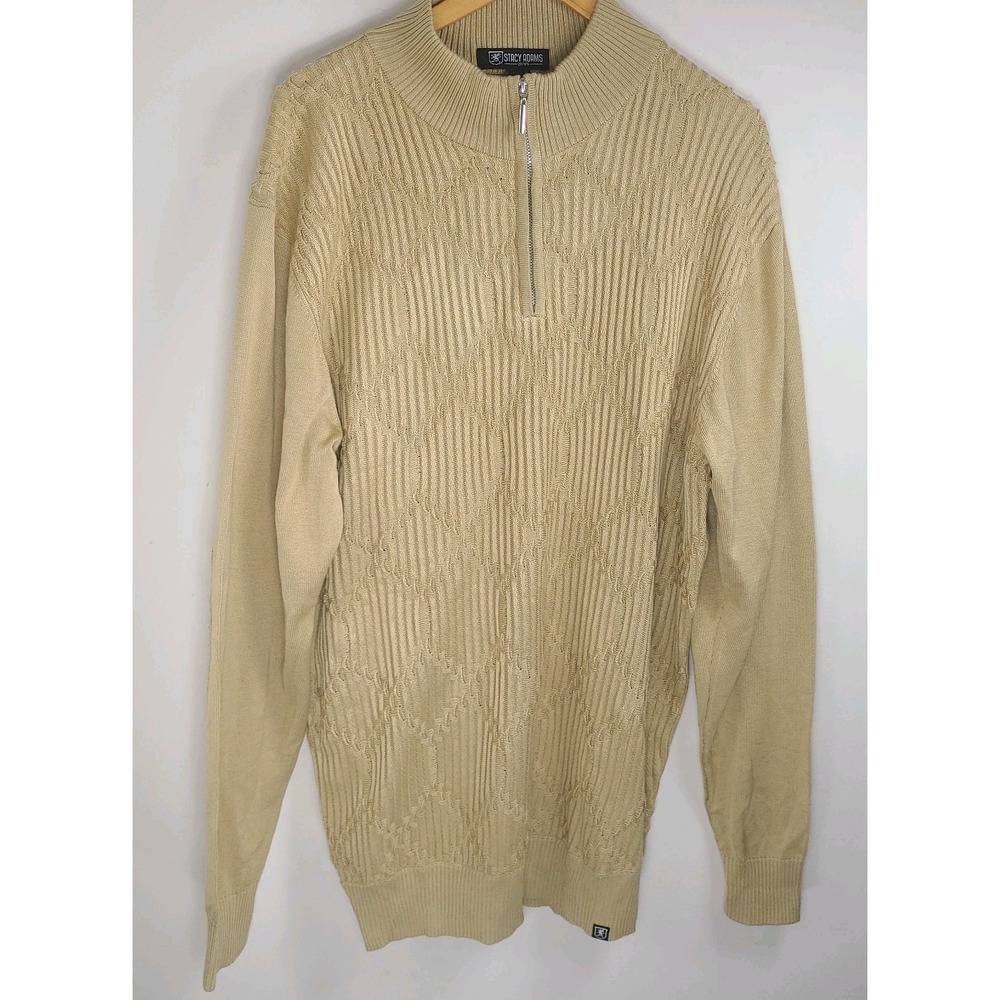 Stacy Adams Men's L Tan ¼-Zip Sweater Elbow Patch Long Sleeve Warm